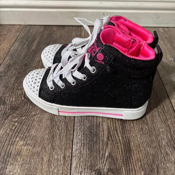 Black and Pink Skechers Twinkle Toes High Top Sneakers, Girls Size 1 - Picture 3 of 7